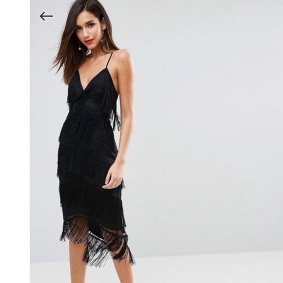 asos fringe mesh strappy maxi bodycon dress